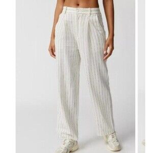 Urban Outfitters High Waisted Pants White with Black Stripes Straight Leg Size S